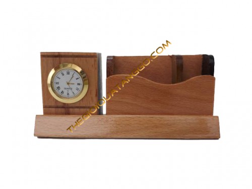 Hộp lọ cắm bút gỗ có đồng hồ và khay đựng namecard