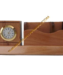 Hộp lọ cắm bút gỗ có đồng hồ và khay đựng namecard