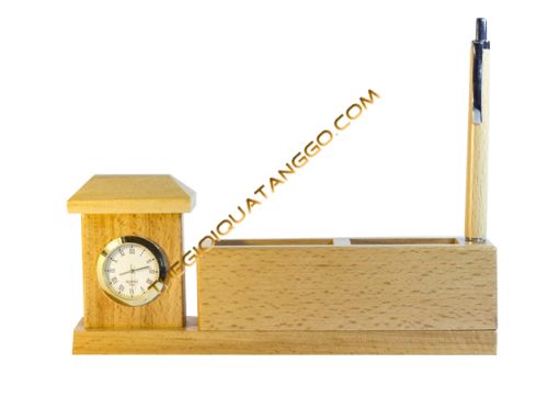 Hộp Lọ Cắm Bút Gỗ và Đồng Hồ