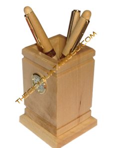 Hộp Lọ Cắm Bút Gỗ và Đồng Hồ Để Bàn