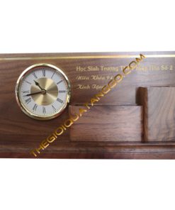 Hộp Lọ Cắm Bút Gỗ Walnut Sang Trọng Có Đồng Hồ