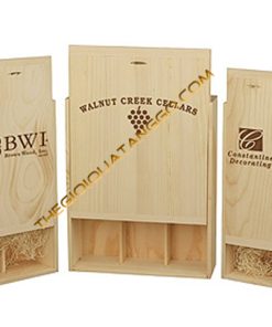 Hộp Rượu Gỗ Ba Chai Nắp Trượt