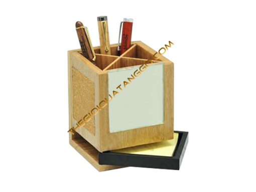 Lọ Cắm Bút Gỗ và Khay Đựng Giấy Note